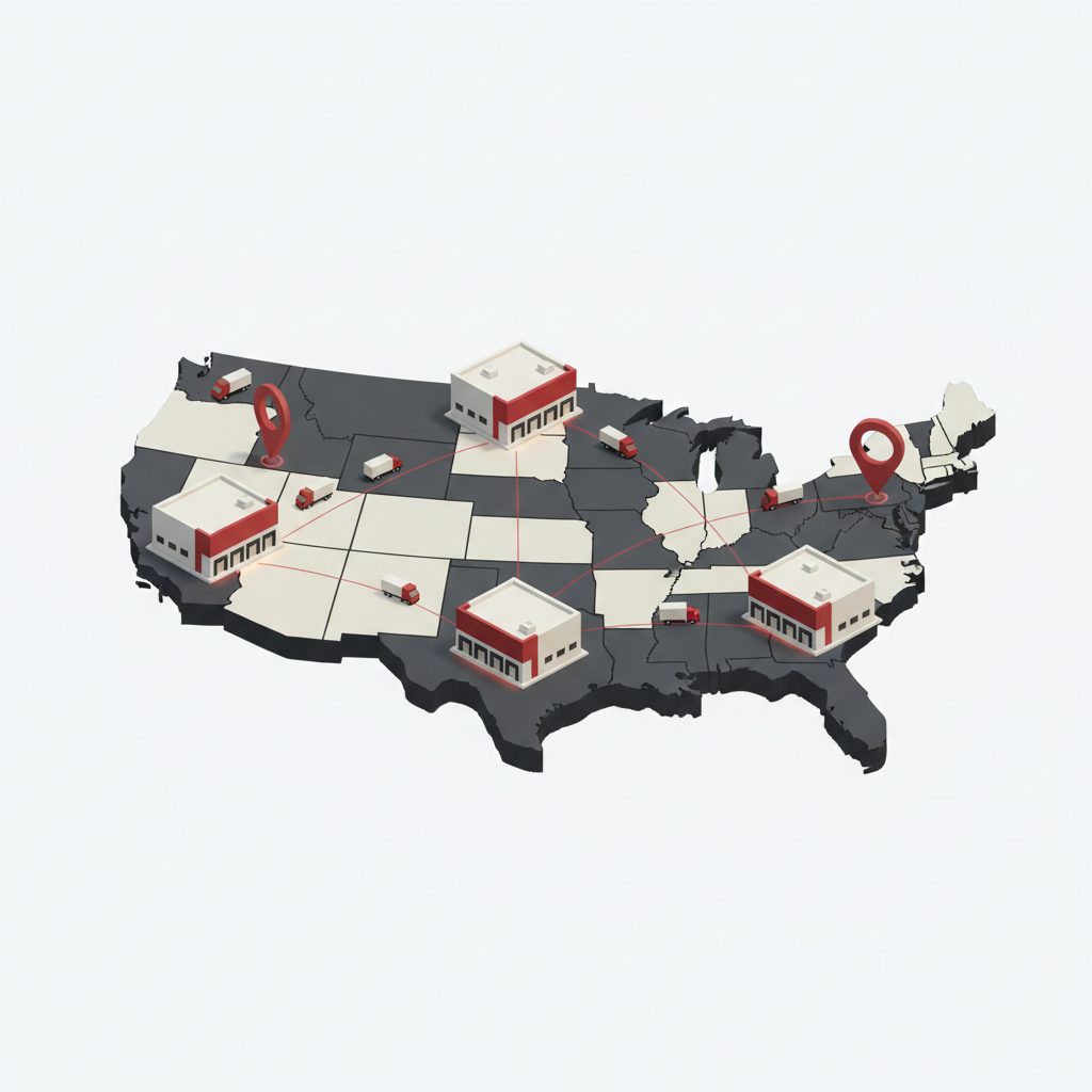 Four strategically located warehouses across the United States