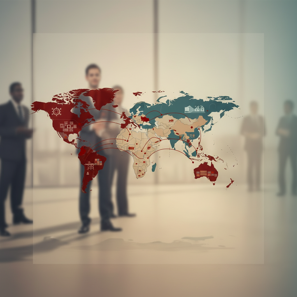 Square global sourcing image with brand-red regional highlights